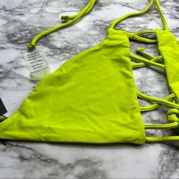 ❤️ Black Box Swim Halter Top Neon Green Bikini Top - Picture 3 of 6